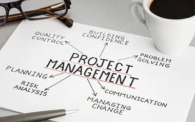 project management concept paper sheet with ideas